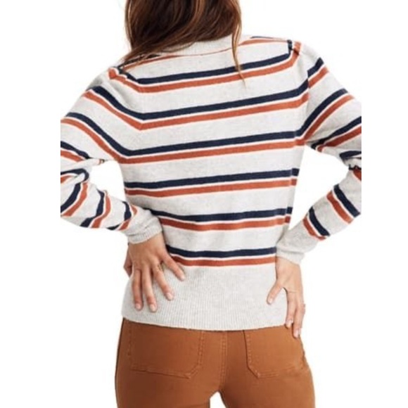 Madewell Margo Stripe Wool Blend V-Neck Sweater - Picture 2 of 8